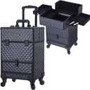 TOPACK Rolling Makeup Train Case,360Rotaing Wheel Aluminum Cosmetic Case with Trolley 4-Tray for Tattoo/Barber/Nail Tech Travel Cart Organizer 13.1 * 9.8 * 18.3in BLACK (BLACK)