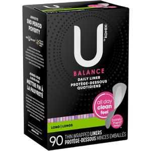 U by Kotex Balance Daily Wrapped Panty Liners, Light Absorbency, Long, 90 Count