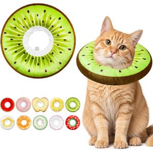 Cat Cone Collar Soft, Adjustable Cat Recovery Cone to Stop Licking, Cute Kitten Donut Collar After Surgery, Elizabethan Collars for Kittens, Lightweight Cats Neck Cones (Kiwifruit, Medium)