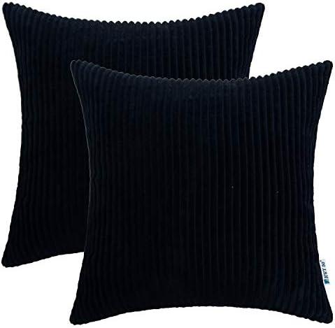 HWY 50 Black Corduroy Throw Pillow Covers 20x20 Inch, Set of 2, Soft Cozy Decorative Cushion Cases for Couch Sofa Bed Living Room, Boho Striped Home Decor