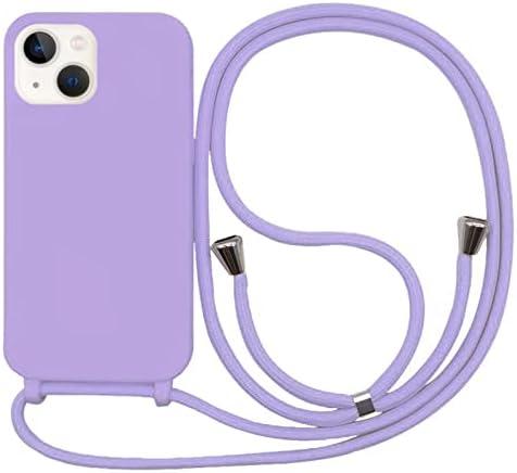 Silicone iPhone 16 Plus Case with Phone Lanyard, Long Crossbody Strap, Universal Lanyard Adjustable Neck Strap Protective Wireless Charging Case Phone Cover(Purple, iPhone 16 Plus)