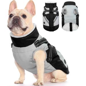 FUAMEY Dog Winter Jackets for Medium Dogs,Dog Coat with Harness Built in,Waterproof Dogs Snowsuits Warm Pet Jacket Zip Up Fleece Cold Weather Coats Reflective Puppy Vest with Pocket Black M (Medium(chest:21in))