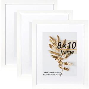 8x10 Picture Frame White 3 Pcs set can Display 5x7 Picture with Mat or 8x10 Without Mat on the Wall