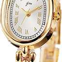 PASOY Womens Bracelet Watch Small Face Elegant Oval Quartz Analog Wristwatch with Metal Link Band, Gold & Silver Options, Slim Roman Numeral Dial Dress Watch for Ladies