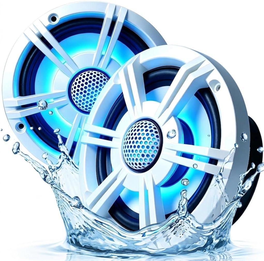 5.25" 600W Marine Speakers, IP66 Waterproof Boat Stereo Speakers with LED Lights, 2-Way Coaxial Audio, Y35 Woofer, UV & Salt Spray Resistant (Pair, White)