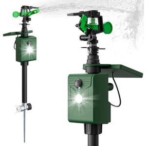 2 Packs Motion Activated Animal Repeller with Water Sprinkler, Solar Powered Deer Repellent Devices, IP65 Waterproof Cat Repellent Outdoor with Flashing Light, Deter Foxes Skunks Raccoons from Garden