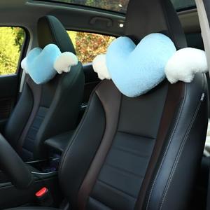 1 Pack Heart Shaped Cute Car Headrest Pillow with Angel Wings - Comfortable Soft Head Rest Cushion Kawaii Car Accessories Neck Pillow for Driving Travelling Office Home Decor - Light Blue Love Heart