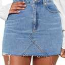 Just Quella Women's Stretch Jean Skirt Fringed Slim Fit Denim Bodycon Mini Skirt L