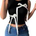 GORGLITTER Women's Bow Tops Summer Y2k Tank Top Coquette Going Out Crop Top (Black, XL)