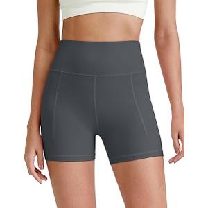 G4Free Women's High Waisted Biker Shorts with Pockets 4" 6" Inseam Workout Yoga Tights(Dark Grey,4",M)