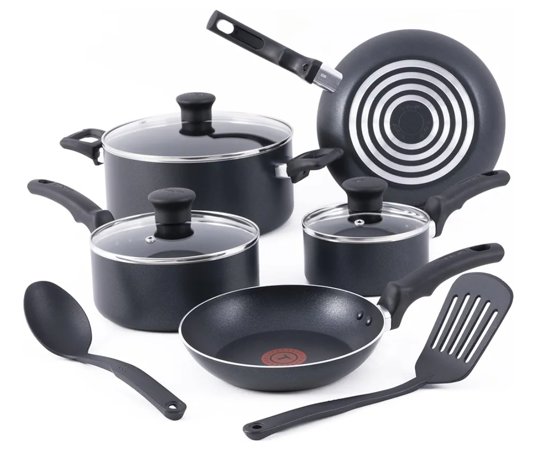 T-fal Essentials Non-Stick Pots and Pans Cookware 10 Piece Set, Black