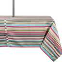 DII 100% Polyester, Spill proof and Waterproof, Machine Washable, Outdoor Tablecloth With Zipper and Umbrella Hole, 60x120", Warm Summer Stripe, Seats 10 to 12 People (CAMZ34859) (Sunset)