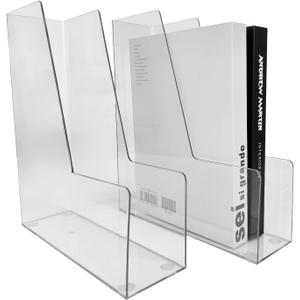 Vertical File Holder, 2 pack Plastic Magazine Organizer, Multi-purpose Document Organizer for Home Office (Clear)
