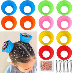 XANGNIER Hair Accessories Kits for Girls,Women,Kids,12 Pcs Cupcake Liners Hair Accessories Decorations for Crazy Day with 12 Clips and Silicone Decorative Granules