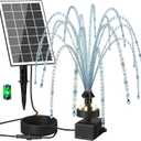 Solar Fountain Pump with Adjust Glass Panel, Upgrade 3.5W Solar Water Pump with Stake, 16.4ft Cable, 2000mAh Battery, White LED Lights, Solar Powered Fountain Kits for Bird Bath, Hummingbird