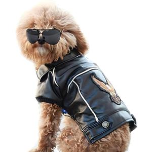 Dog Leather Jacket - Cute Leather Dog Jackets Motorcycle Clothes with Buttons Pet Waterproof Winter Coat for Small Medium Dogs(Black, 2XL) (XX-Large)