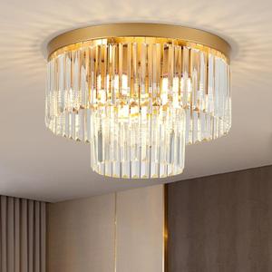 17" Gold Crystal Ceiling Light 9-Light Modern Crystal Light Fixture 2-Tier Luxury K9 Crystal Ceiling Light,for Dining Room Kitchen Island Living Room Bedroom