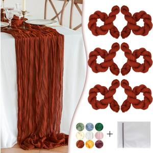 Terracotta Cheesecloth Table Runner 6 Pack 35" Boho Gauze 120 inches Long Rustic Sheer Cheesecloth Fabric Bulk for Fall Table Runner Baby Shower Wedding Bridal Birthday Decoration
