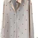 SweatyRocks Women's Heart Print Striped Button Down Shirts Dressy Casual Long Sleeve Blouses Brown Large