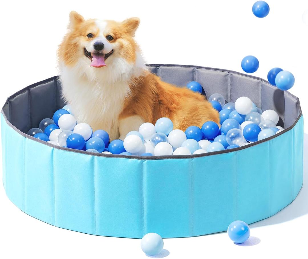 Hikiddy Foldable Ball Pit for Dogs, 31.5 Inch Ball Pits for Babies Toddlers Round, Kiddie Baby Playpen Ball Pool, Idea Toy Gift for Babies-Balls NOT Included (Light Blue)