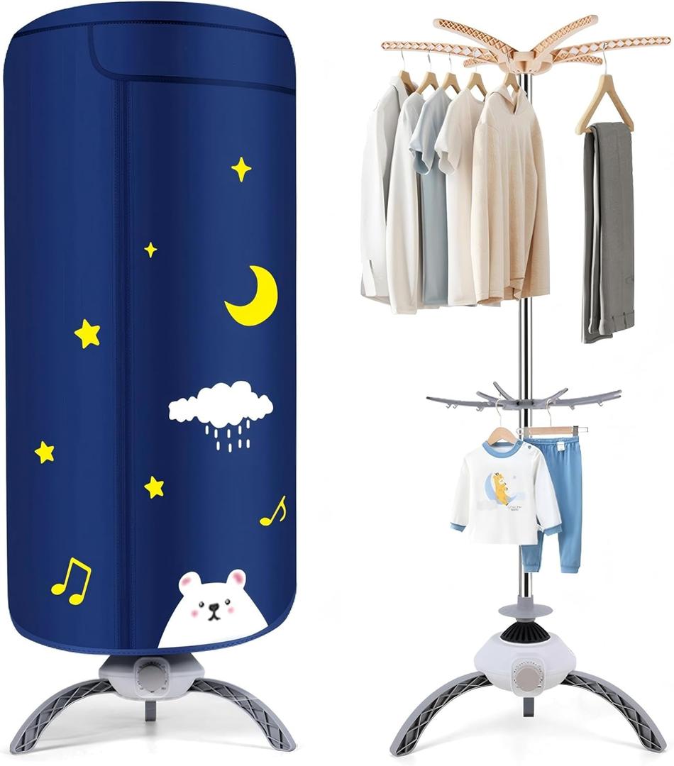 Portable Clothes Dryer - Upgraded 900W Fast-Drying for Large Loads of Clothes & Shoes | Compact Mini Dryer Machine for Family, Apartment, RV & Travel Blue Bear