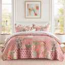 Etwel 100% Cotton Patchwork California King Quilt Set - Lightweight Breathable Reversible Bedspread for Hot Sleepers, Farmhouse Bedding Set with 2 Pillow Shams for All Season (118"x110", Pink Floral)