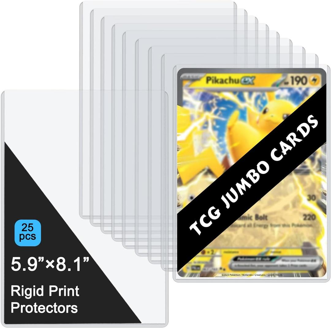 25PCS 5.9" x 8.1" Jumbo Card Sleeves, Rigid Print Protectors Clear Hard Plastic Large Card Sleeves for Jumbo Card, Top Loading Rigid Card Sheet Protectors for Postcards, Photos, Trading&Sports Cards