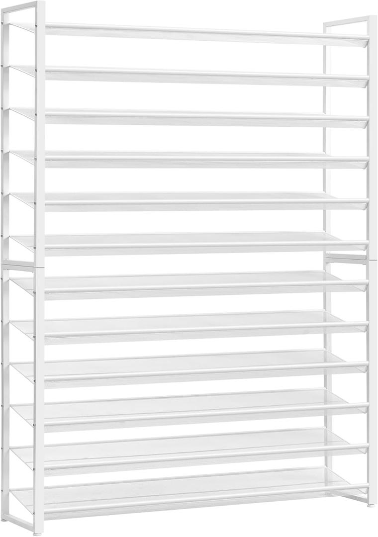Shoe Rack, Long Shoe Organizer,Max Holds 75 Pairs,12 Tier Metal Shoe Storage Shelf,6-Tier Stackable Shoes Organizer for Garage, Entryway,White