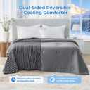 Cooling Comforter Queen Size, Q-Max 0.45 Reversible Striped Cooling Blanket for Hot Sleepers, Breathable Lightweight Silk Smooth Summer Bedding, Quilted Ice Blanket, Dark Gray
