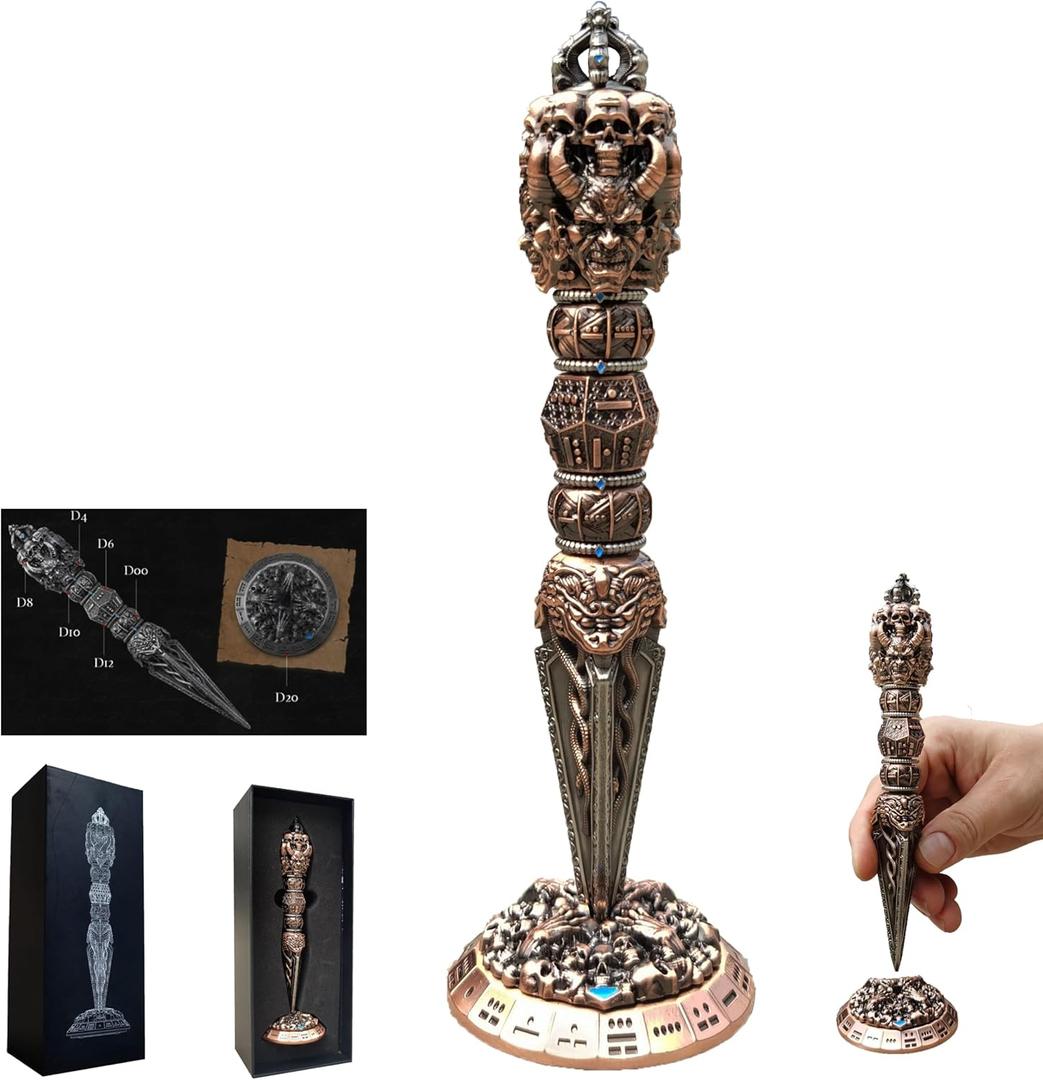 Wand Dice Spinner for Dungeons and Dragons, Metal D&D Unique Roulette Dice, Dungeons and Dragons Gift Set for Role Playing Games (Rustic Copper Hong)