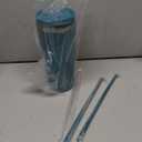 Owala SmoothSip Slider Insulated Stainless Steel Coffee Tumbler, Reusable Iced Coffee Cup, Hot Coffee Travel Mug, BPA Free 20 oz, Grey/Blue (Beachy Breeze)