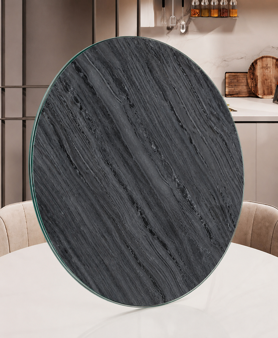 18.9 inch Glass Turntable Dining Table Large Lazy Susan Round Serving Plate Tabletop Rotating Tray with Swivel Assist System Silent & Smooth Spin (48cm / 18.9in) Marble Gray