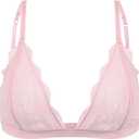 3 x Women's Lace Bralettes Triangle Wireless Bras with Adjustable Straps V Neck Soft Unpadded Multicolors-Petite (Pink)