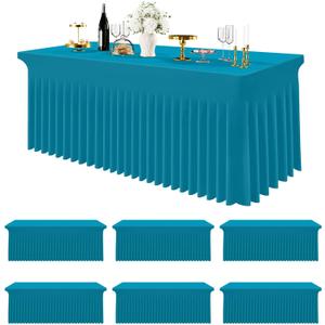 Smiry Spandex Tablecloth 6 Pack, Elastic Fitted Stretch Tablecloth for 8FT Rectangle Tables, Waterproof Washable Table Cover Skirt for Wedding, Banquet & Parties (Turquoise, 96Lx30Wx30H Inch)