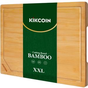 Kikcoin Bamboo Cutting Boards for Kitchen, Large Wood Chopping Board with Deep Juice Groove and Inner Handle, 30" x 20"