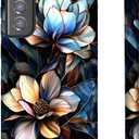 for Samsung Galaxy S22,Dual-Layer Hard Shell+Silicone Cover-Shockproof Protective Phone Case for Women Girls- Vintage Magnolia Flowers
