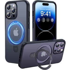 CASEKOO Designed for iPhone 14 Pro Case with Magnetic Invisible Stand [Military Drop Protection] [Compatible with MagSafe] Shockproof Slim Matte Translucent Pro Case 6.1 Inch, Black