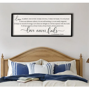 Flowtorely Love is Patient, Kind Wall Art Decor 40"X15" Love Never Fails Sign 1 Corinthians 13 Bedroom Above Bed Large Bible Verse Quote Scripture Christianity Hanging Sign (Black)