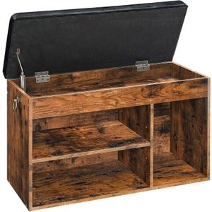 HOOBRO Shoe Storage Bench with Padded Cushion, Entryway Bench with Flip-Open Storage Box and Adjustable Shelf, Shoe Rack with Hidden Compartment, for Entryway, Living Room, Rustic Brown BF40HX01