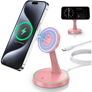 Magnetic Wireless Charger Stand 15W Fast Mag-Safe Charger for iPhone 17 /17 pro/ 17 Air/ 17 pro max 16/15/14/13/12 Series Magnet Wireless Charging Station/Pad with Sleep-Friendly Light for AirPods