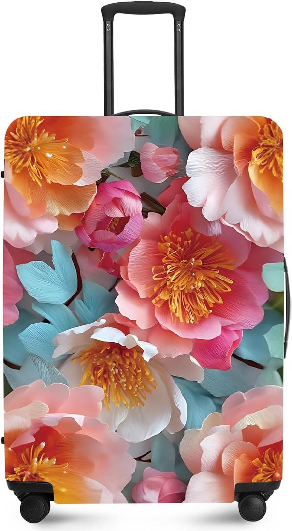 FOREVER QUEEN Red Flower Luggage Cover Suitcase Protector Suitcase Cover Anti-Scratch,Stretchable Bag Cover Washable Durable Polyester