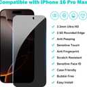 PEHAEL 3+3 Pack for iPhone 16 Pro Max Privacy Screen Protector with Camera Lens Protector Full Coverage Anti-Spy Tempered Glass Film 9H Hardness Easy Installation Bubble Free [6.9 inch]