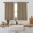 RYB HOME Burlap 100% Blackout Short Curtains 52 Width 45 inch Length, Light Blocking & Thermal Insulated Curtains for Kitchen/Small Window/Bathroom/Basement, 2 Panels