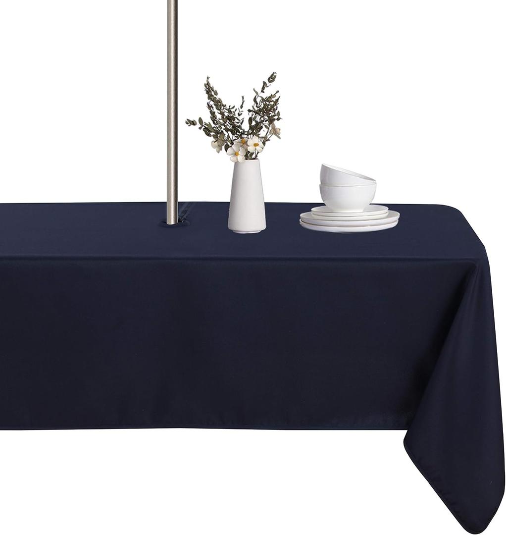 LUSHVIDA Rectangle Outdoor Tablecloth with Umbrella Hole and Zipper, 60x84 Inch Navy, Washable Waterproof Table Cloth Spill Proof Wrinkle Free Table Cover for Patio Spring Summer Picnic BBQS