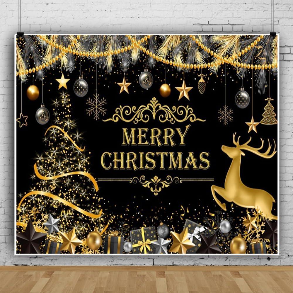 10x10ft Merry Christmas Backdrop Black and Golden Christmas Backdrops for Photography Background Abstract Glitter Luxurious Xmas Theme Holiday Party Decorations Photo Booth Props Portrait Photoshoot (Grey)
