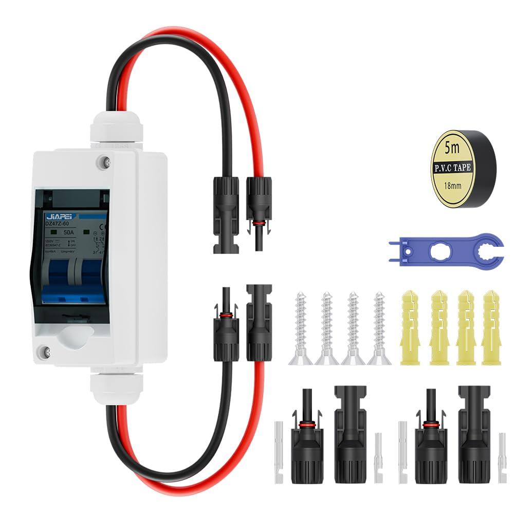 Solar Panel Disconnect Switch 50 Amp 1000V Breaker Box, PV DC Miniature Circuit Breaker Disconnect Box Outdoor with IP65 Waterproof Box