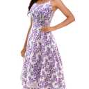 DRESSTELLS Women's Floral Wedding Guest Dress, Spring Easter Flowy Aline Midi Formal Mesh Boho Dresses for Tropical Summer Beach Party 2026 Purple Florl, Large