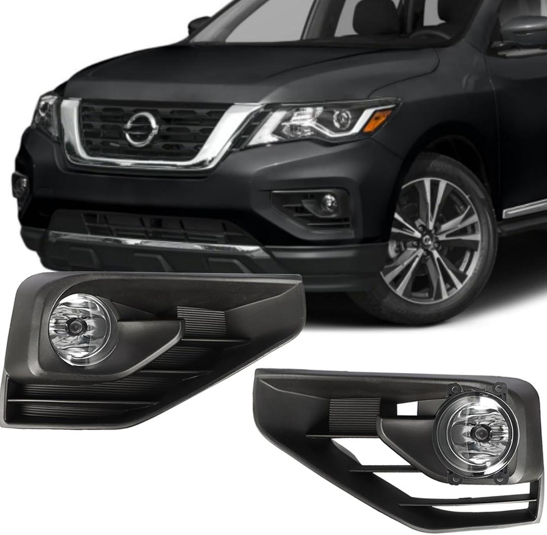 Silscvtt 2Pcs Fog Lights Assembly Replacement for 2017-2019 Pathfinder Clear Lens with Switch Bezel Wires Bulbs Left+Right Side (Passenger & Driver Side)