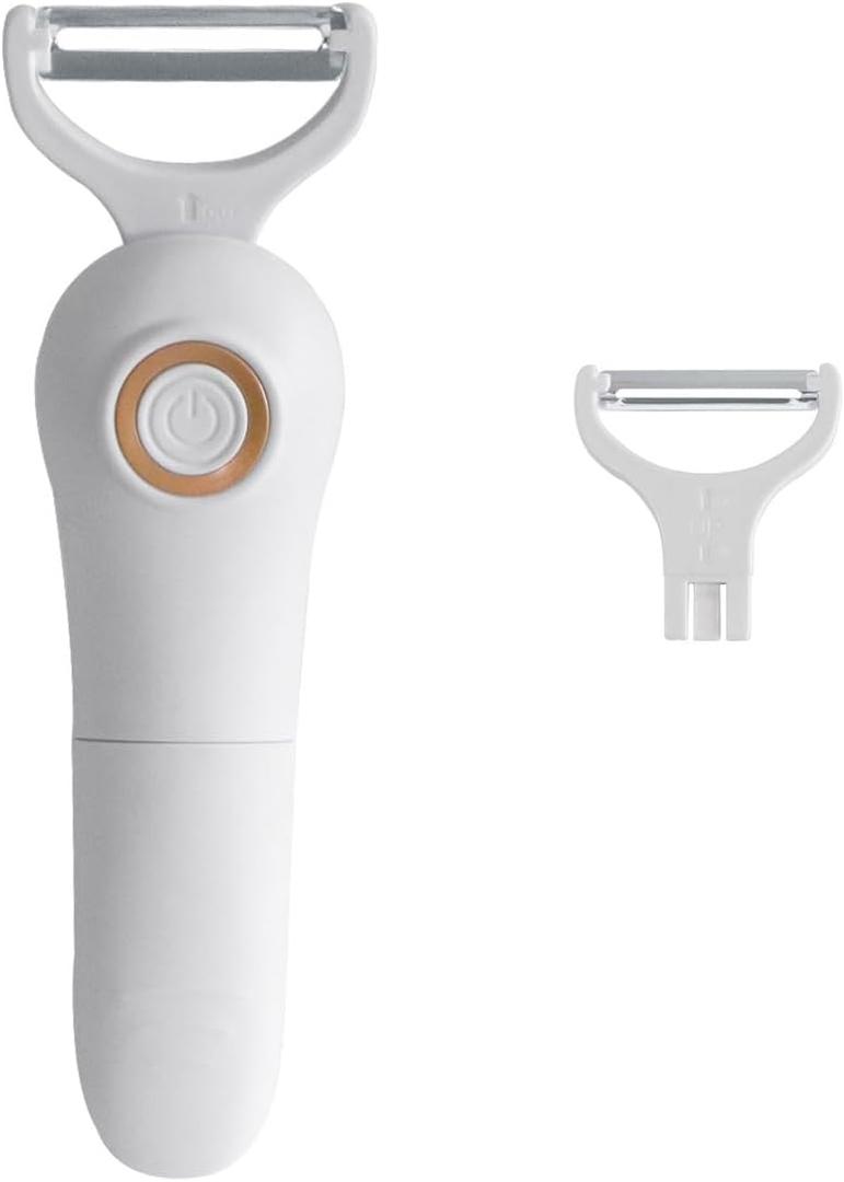 2-in-1 Electric Peeler | Auto Blade for Fruits/Vegetables | 2 Interchangeable Blades | 2*AAA | Kitchen, Travel, Camping (PL908-WHITE)