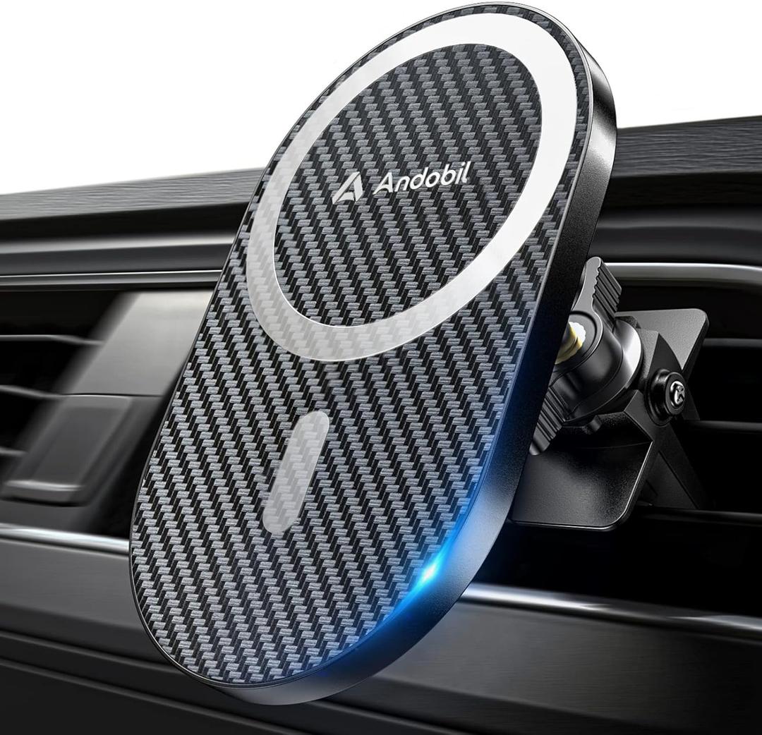 andobil Upgraded for Magsafe Car Mount Pro [Strongest Magnet, Big Phone Friendly] 360 Rotation Magnetic Phone Holder for Car Vent for iPhone 17 Pro Max 16/15/14/13/12 Samsung S26/S25 (Carbon Fiber) (Black)